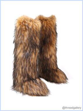 Faux Fur Knee-High Winter Snow Boots Fluffy Furry Lined